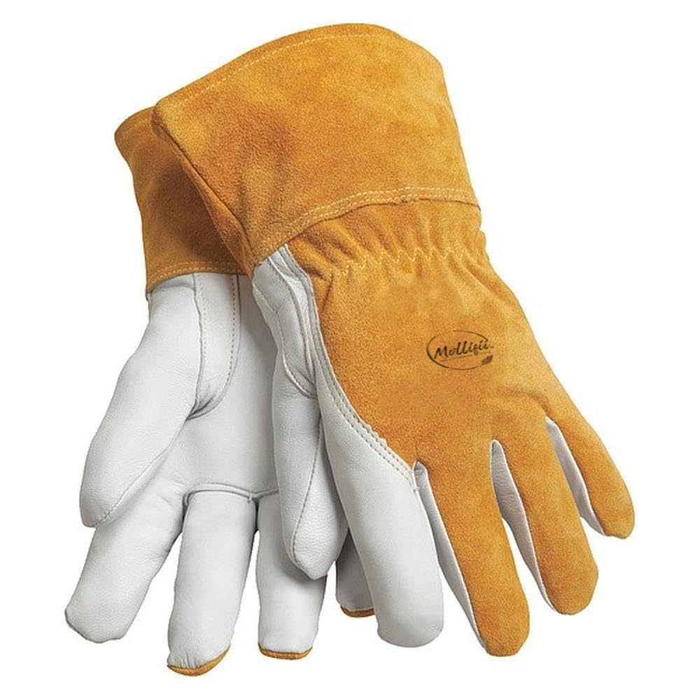 MOLLIFII MIG/TIG Welding Gloves, Straight Thumb, Gauntlet Cuff, Premium, Brown Cowhide, M, 1 Pair, Mfr: 48M-A