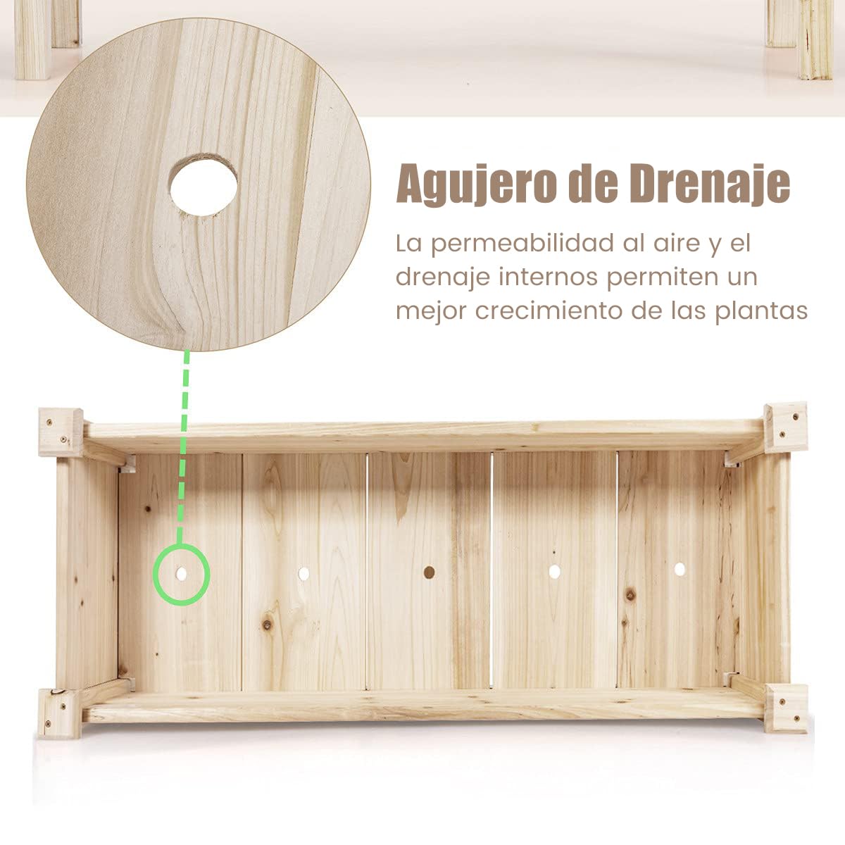 RELAX4LIFE Huerto Urbano de Madera de Abeto 120x43,5x51cm, Jardinera Elevada con 5 Agujeros de Drenaje para Verduras, Flores, Frutas, Mesa de Cultivo para Adultos y Niños, Carga 100kg