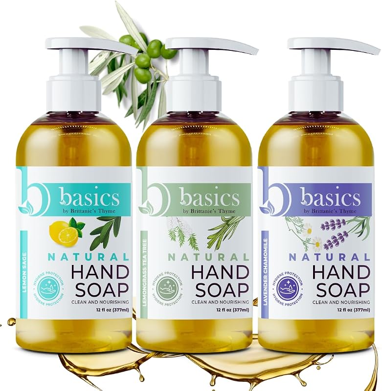 Sabonete líquido para mãos Brittanie’s Thyme Lavender, Lemongrass Tea Tree e Lemon Sage, pacote com 3 de 355 mL