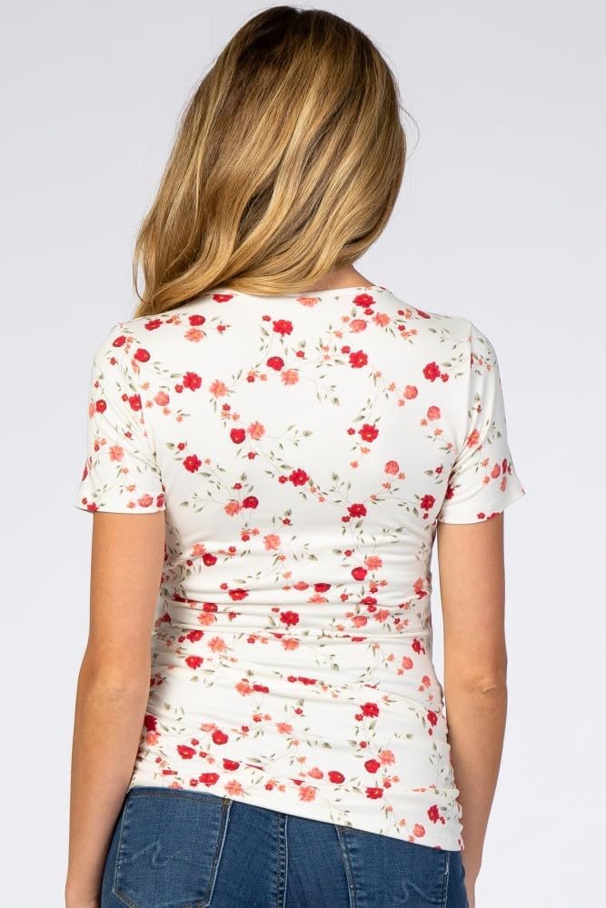 PinkBlush Floral Wrap Fitted Maternity/Nursing Top