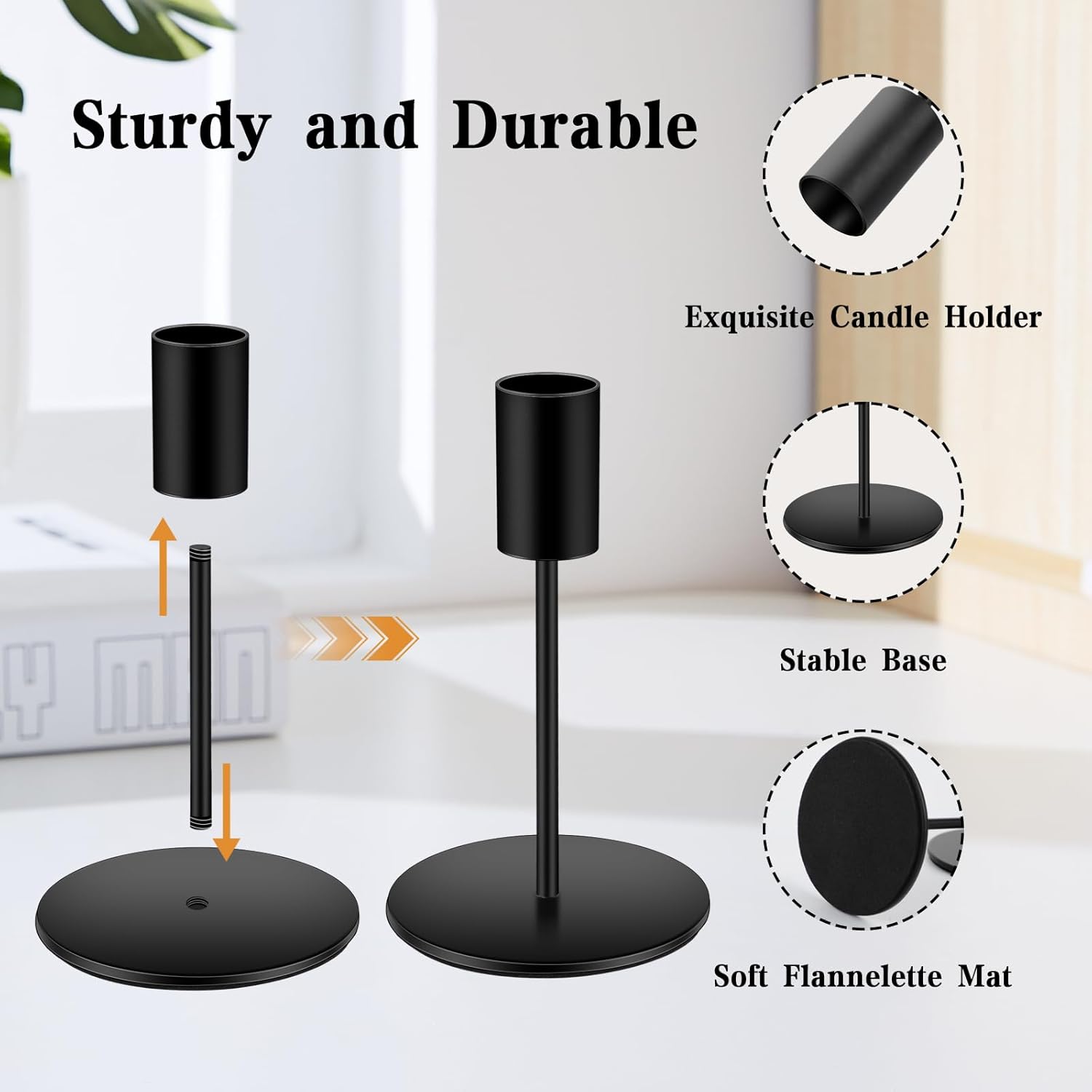 6pcs Black Candlestick Holders Metal Candle Holders for Candlesticks Tall Taper Candle Holders for Home Deco, Wedding,Dinner,Halloween Party, Fits 3/4 inch Thick Candle&Led Candles (Black) - Image 7