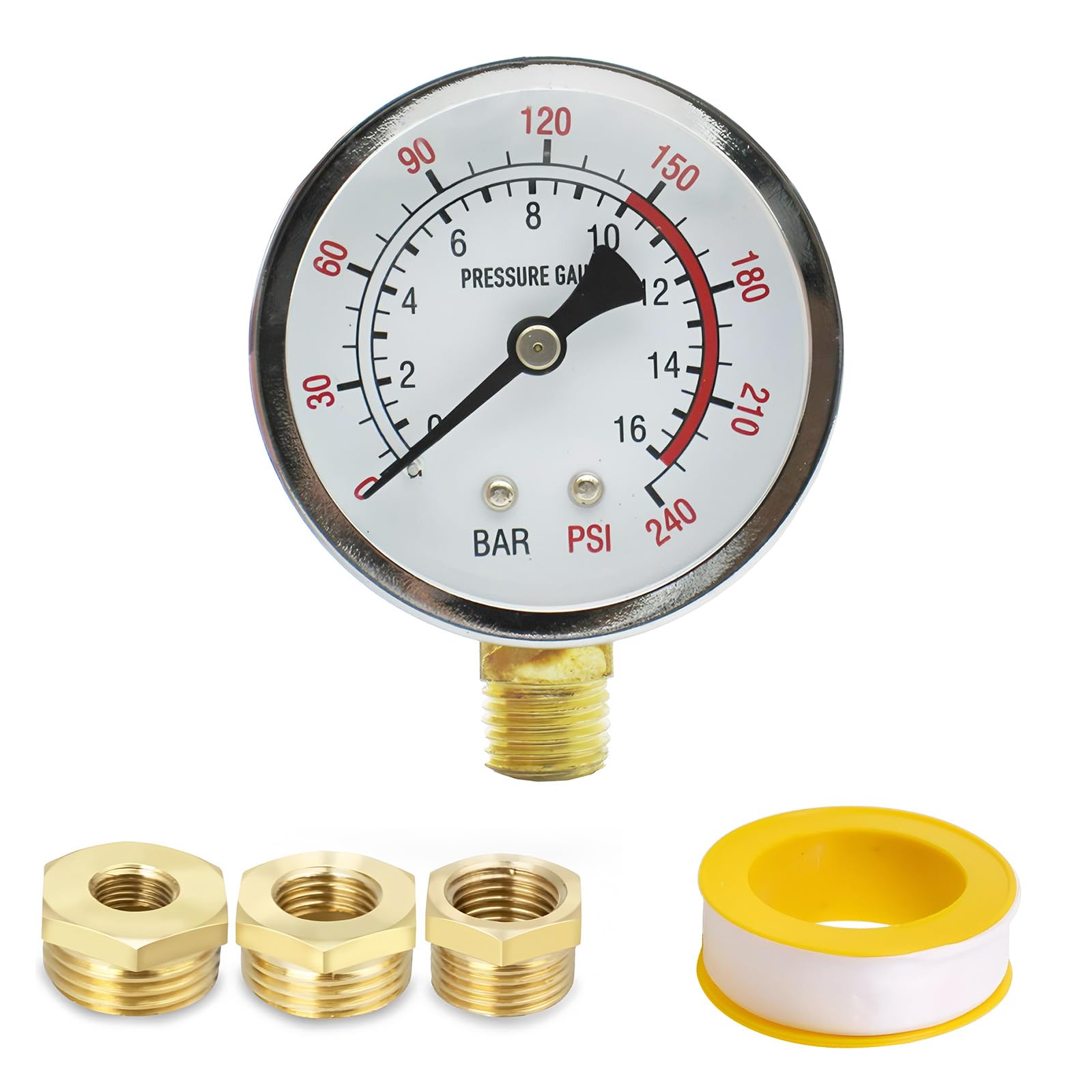 Manomètre Y60 0–16 Bar avec cadran 60 mm, filetage BSP G1/4, indicateur de pression eau air chauffage compresseur, affichage bar/psi analogique montage vertical