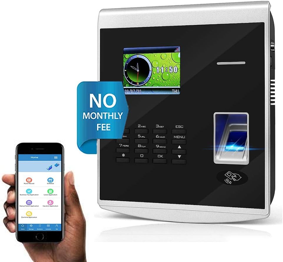 KINGHOS Time Clocks with Free Software / 35 Mobile App Accounts /No Monthly Fee! Biometric Fingerprint Time Attendance for Employees Small Business, Office Punch with APP for iOS and Android : Office Products