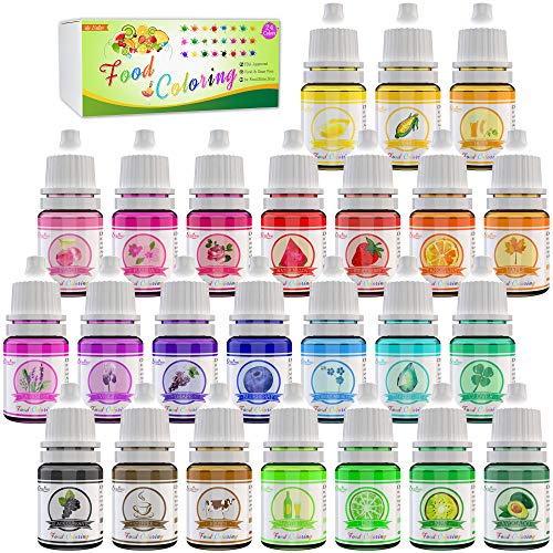 24 Color Food Coloring - Variety Rainbow Cake Food Coloring Set for Baking, Decorating, Icing and Cooking - Vibrant Liquid Food Color Dye for Slime Making Kit and DIY Crafts - .25 fl. oz. Bottles