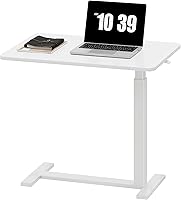 Sweetcrispy Adjustable Overbed Bedside Table with Wheels - Rolling Laptop Desk for Hospital, Home, Standing Work, White