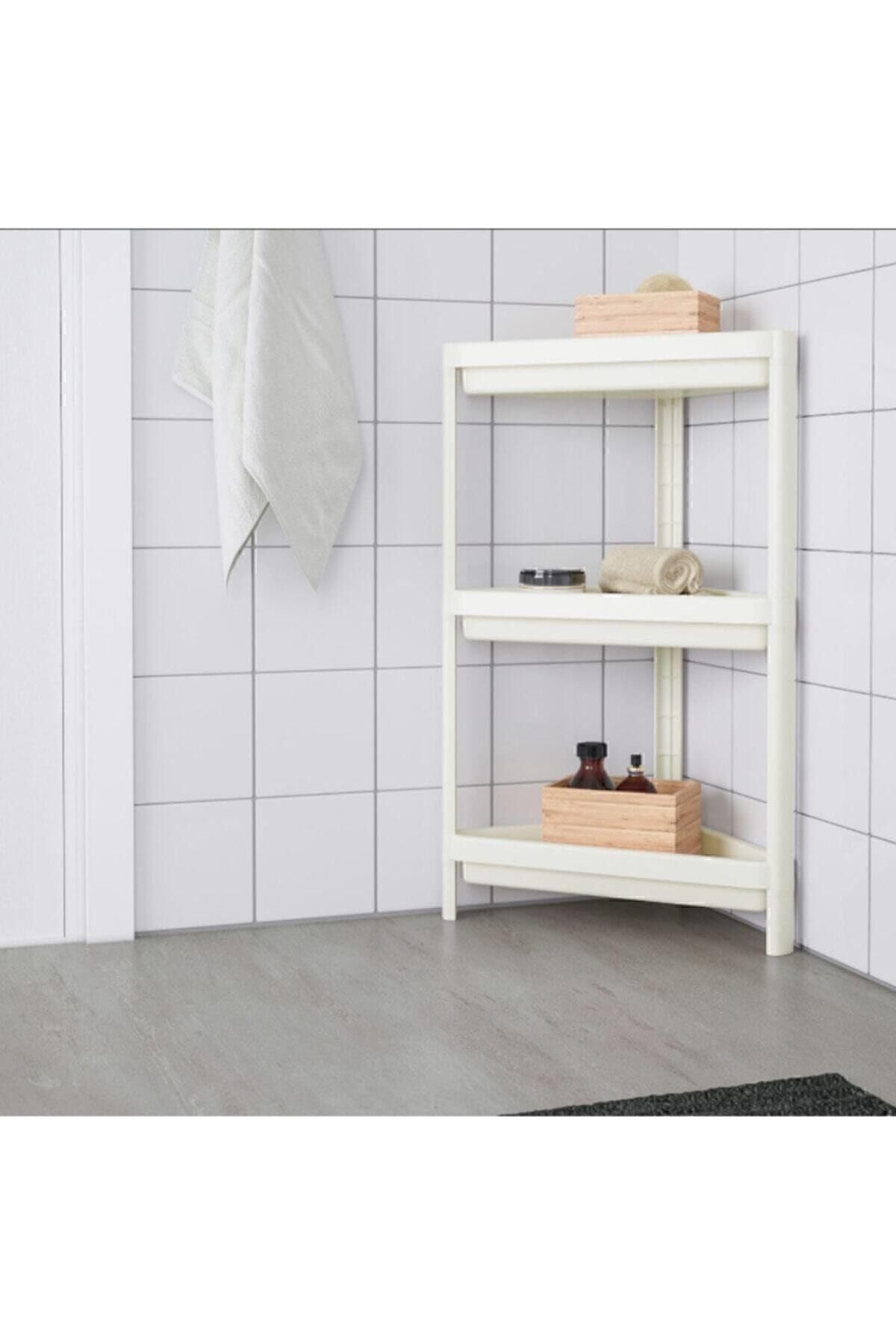 Ikea Vesken Üçgen Raf Ünitesi 3 Katlı Köşe Banyo Rafı Düzenleyici Beyaz
