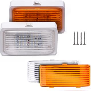 CyanHall LED RV Porch Light Exterior Utility Light 12v Lighting Fixture Replacement Light with On/Off Switch Included Clear and Amber Lenses Removable for RV, Trailer, Camper - 2 Pack