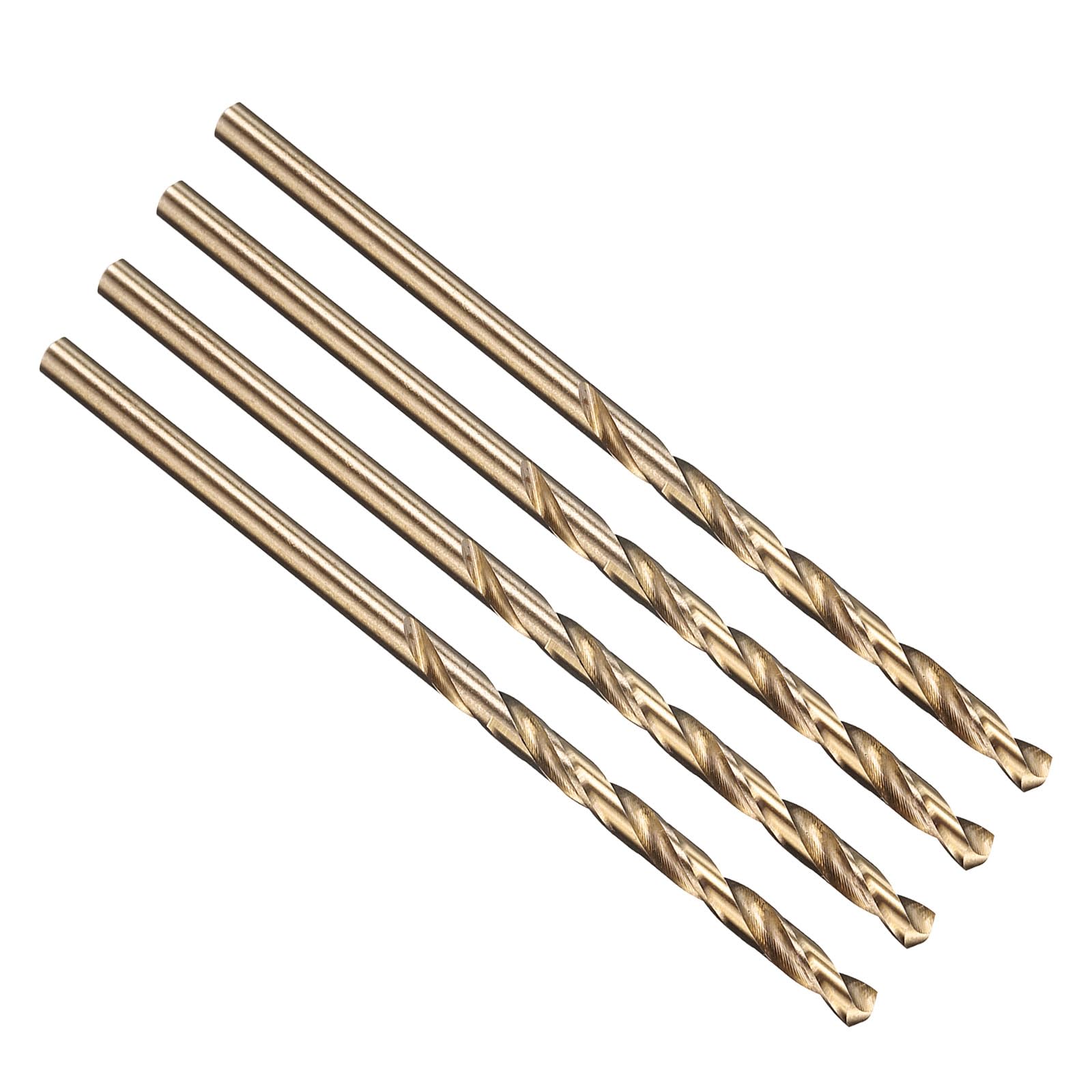 PATIKIL Brocas de 3mm, Vástago Recto Jobber M35 Cobalto 5% Acero de Alta Velocidad 135°, Acabado Dorado para Acero Inoxidable Metal Duro - Paquete de 4