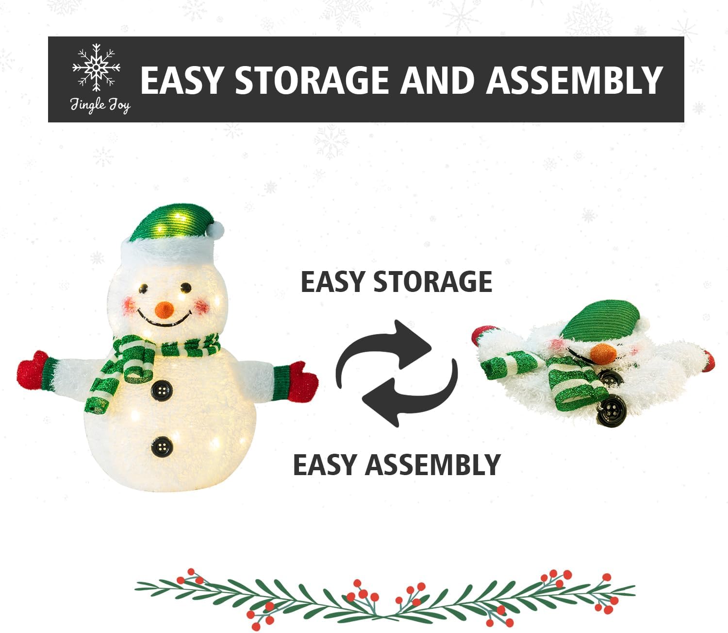 Jingle Joy 3-Piece 32-Inch LED Lighted Outdoor Snowman Family Set – Weather-Resistant Christmas Yard Decorations with Ground Stakes – Holiday Lawn & Garden Winter Décor
