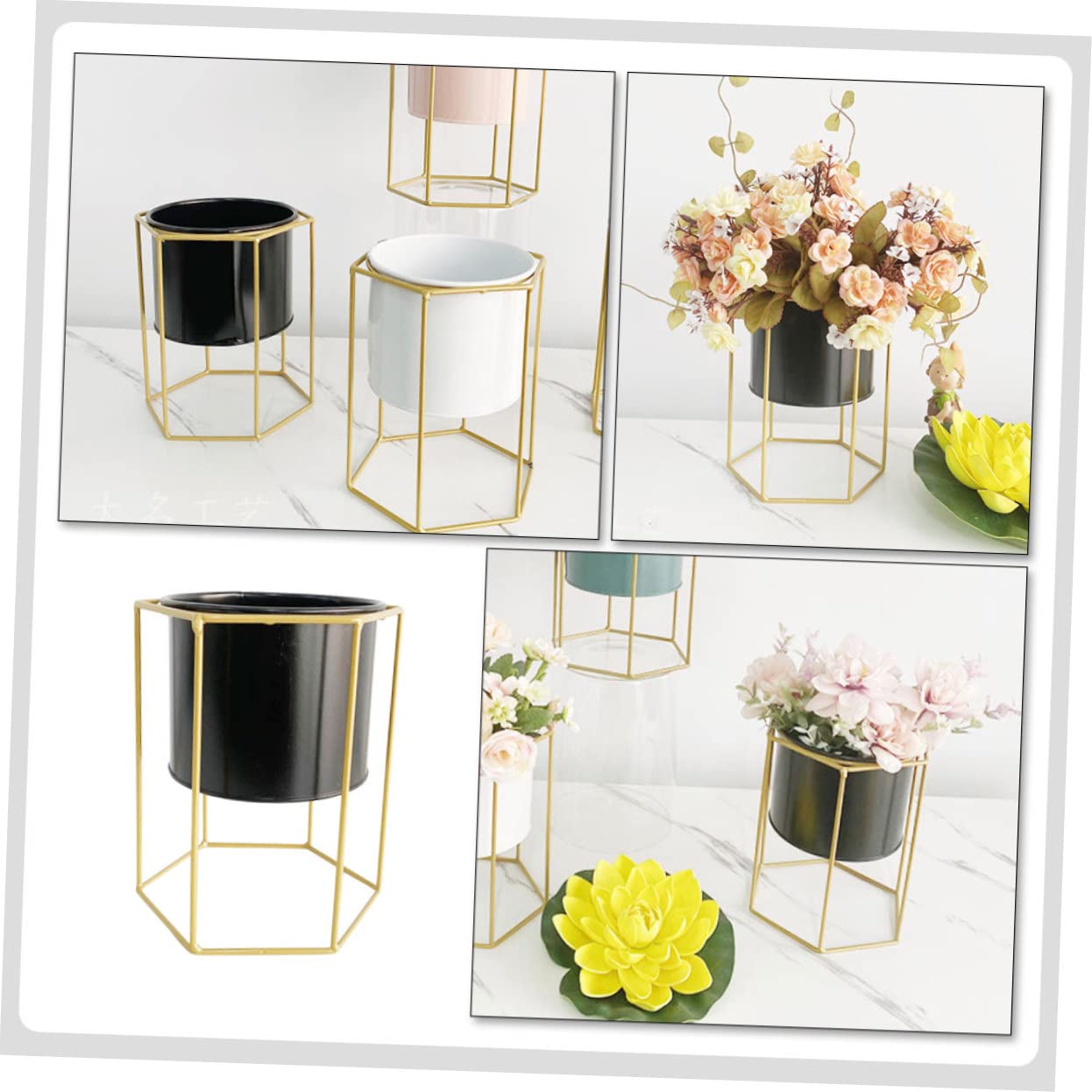 Generisch blumenstand3st Blumentopf aus Eisen mit Ständer Pflanzgefäße für Zimmerpflanzen Balkon Blumentopf Süße Pflanzentöpfe Blumentopf mit Ständer Goldener Pflanzenständer Draussen Metallfass