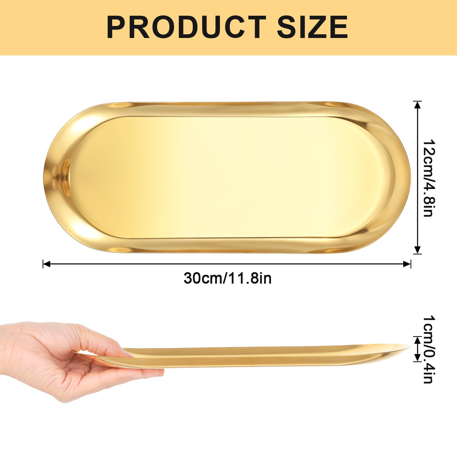 4 Pcs Gold Decorative Tray, Bathroom Vanity Tray for Dresser Counter, Kitchen Sink Tray for Soap Dispensers, Stainless Steel Jewelry Tray, Perfume Ring Key Candle Organizer Tray, Oval (Gold)