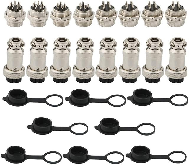 RUNCCI-YUN 24Pcs Aviation Plug 16MM Thread 4 Pin × 8.5 Pin × 4.8 Pin × 4 Male Female Panel Metal Aviation Wire Plug + 8Piece Rubber Protective Cap