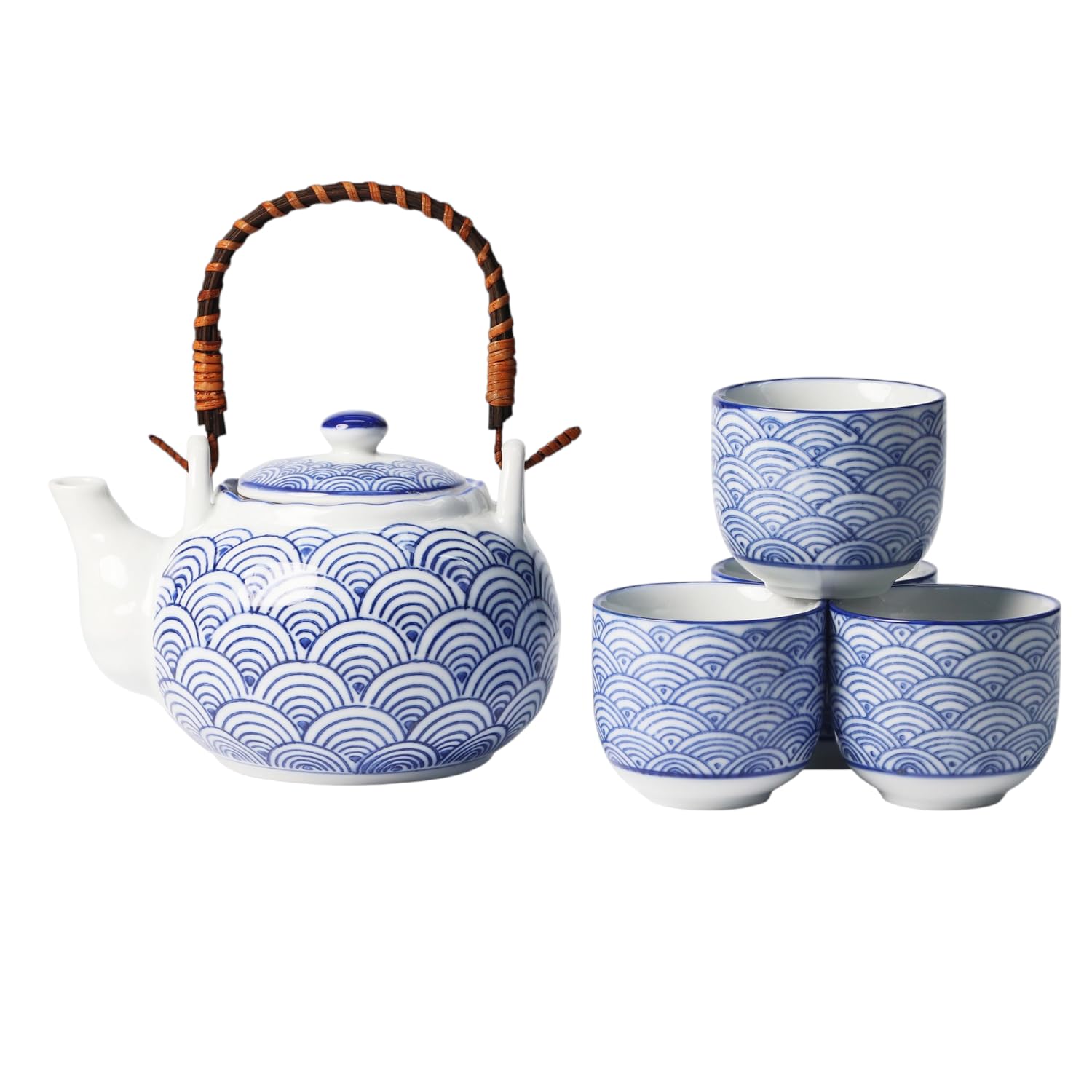 Amazon.com | Urban Tokyo Japanese Ceramic Tea Set, Seigaiha Blue