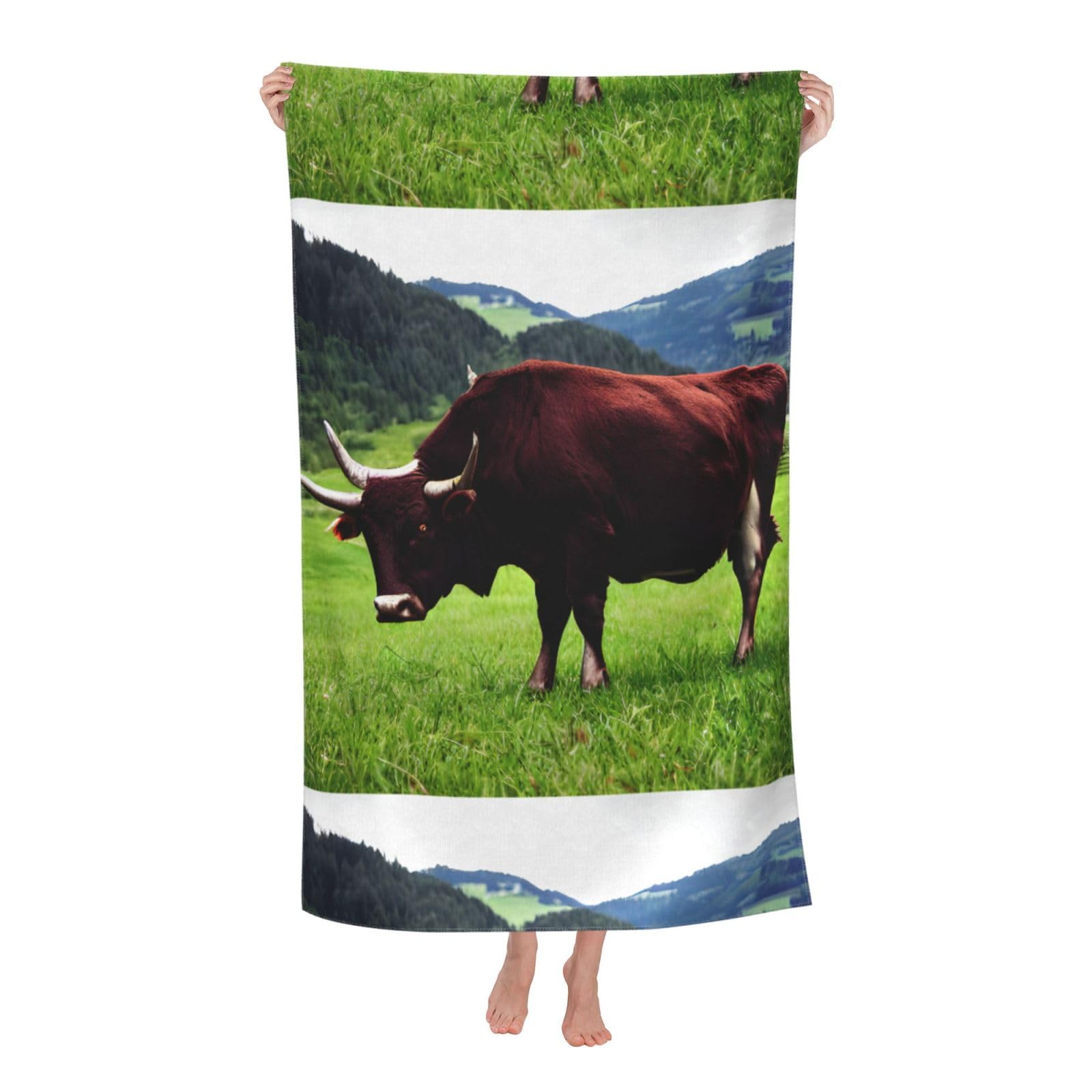 Cbaaghh Real Swiss Cow Brown Print Adult Beach Towels,Beach & Pool Towel,Beach Towels,Towels For Camping
