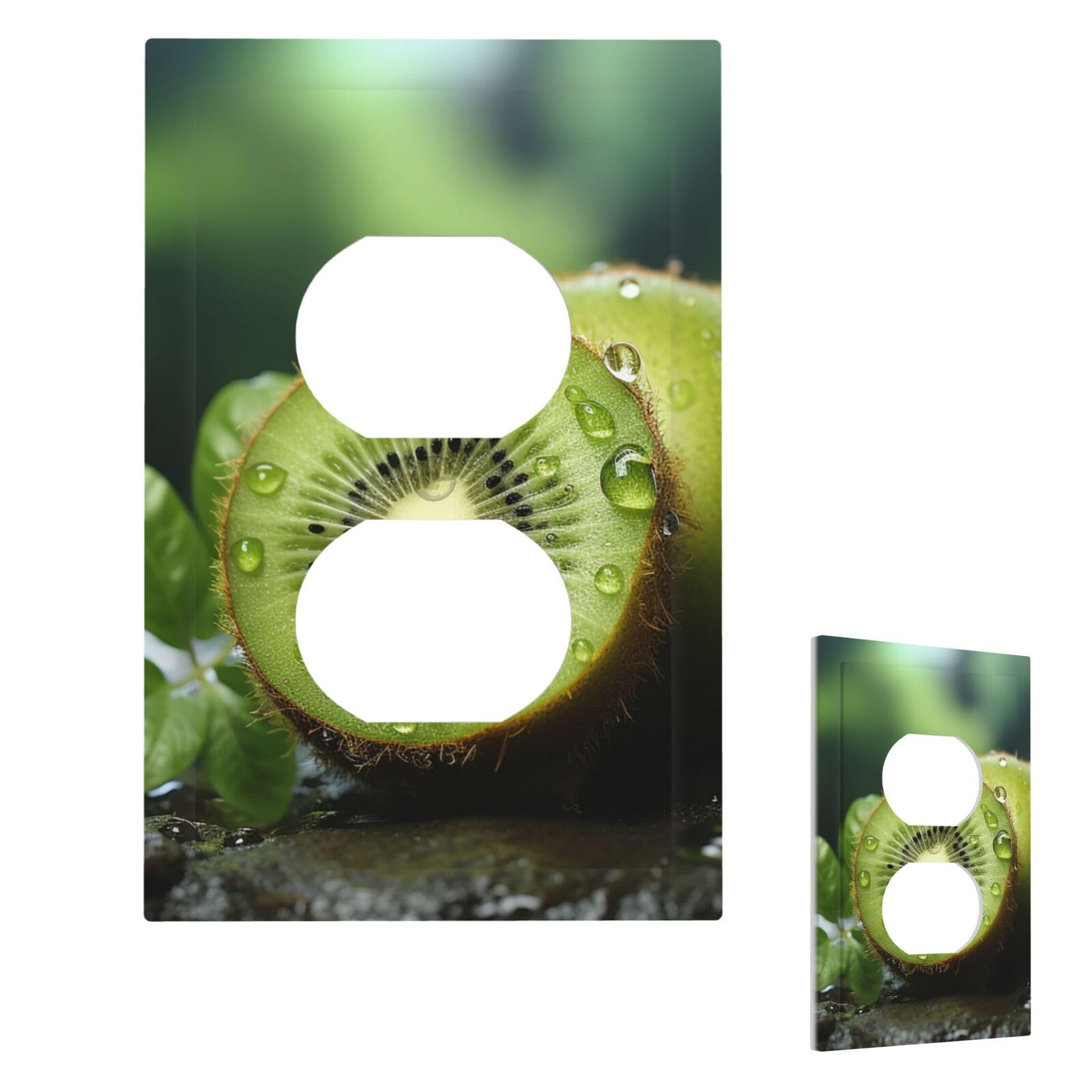 Aceprints Duplex Green Kiwi Wall Plate Cover Modern Decorative Light Switch Cover Unbreakable Receptacle Outlet Covers For Living Room Bedroom Decor