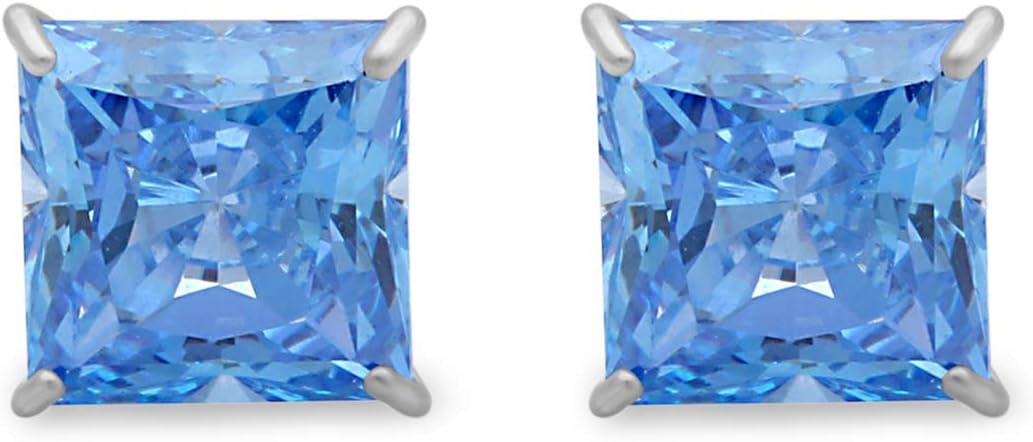 Jewelili 10K White and Yellow Gold 6 MM Cubic Zirconia Square Shape Stud Earrings