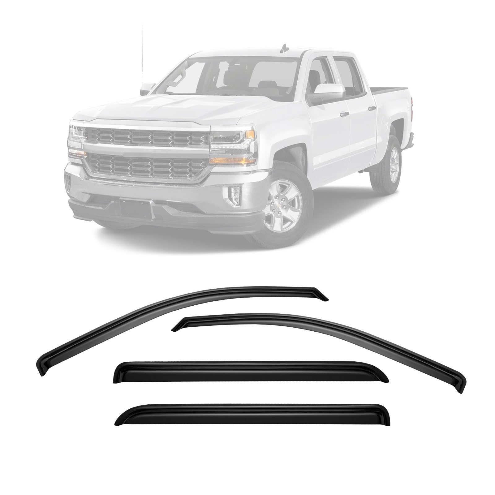 Cxdar Window Rain Guards for 2014 2015 2016 2017 2018 Chevy Silverado/GMC Sierra 1500 2500 3500 Crew Cabs, Window Visors Vent Guard Shade Deflector, Dark Smoke, Tape-on