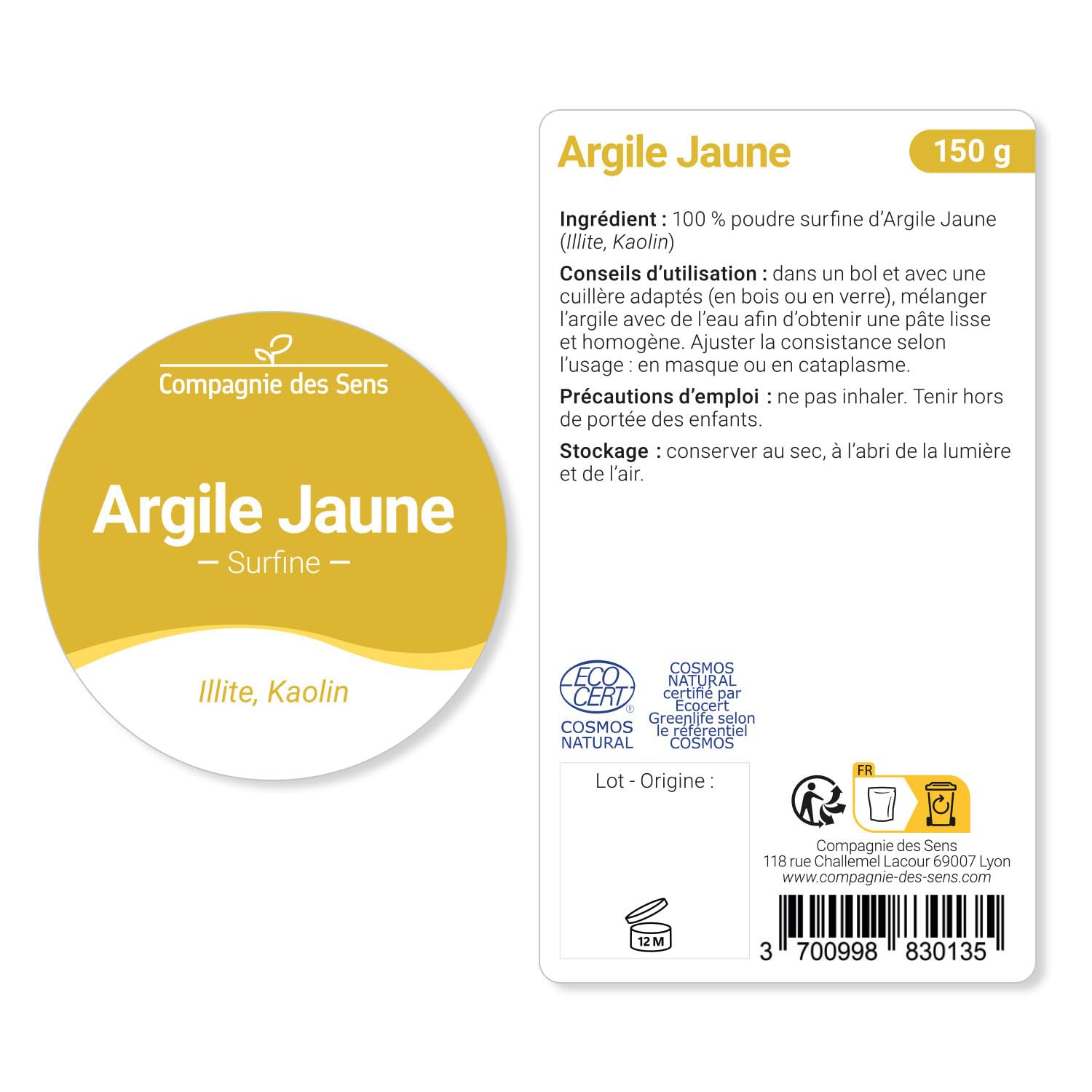 Argile Jaune Illite - Poudre surfine - 150g - Argile Brute 100% naturelle, qualité Premium - Pour la cosmétique maison