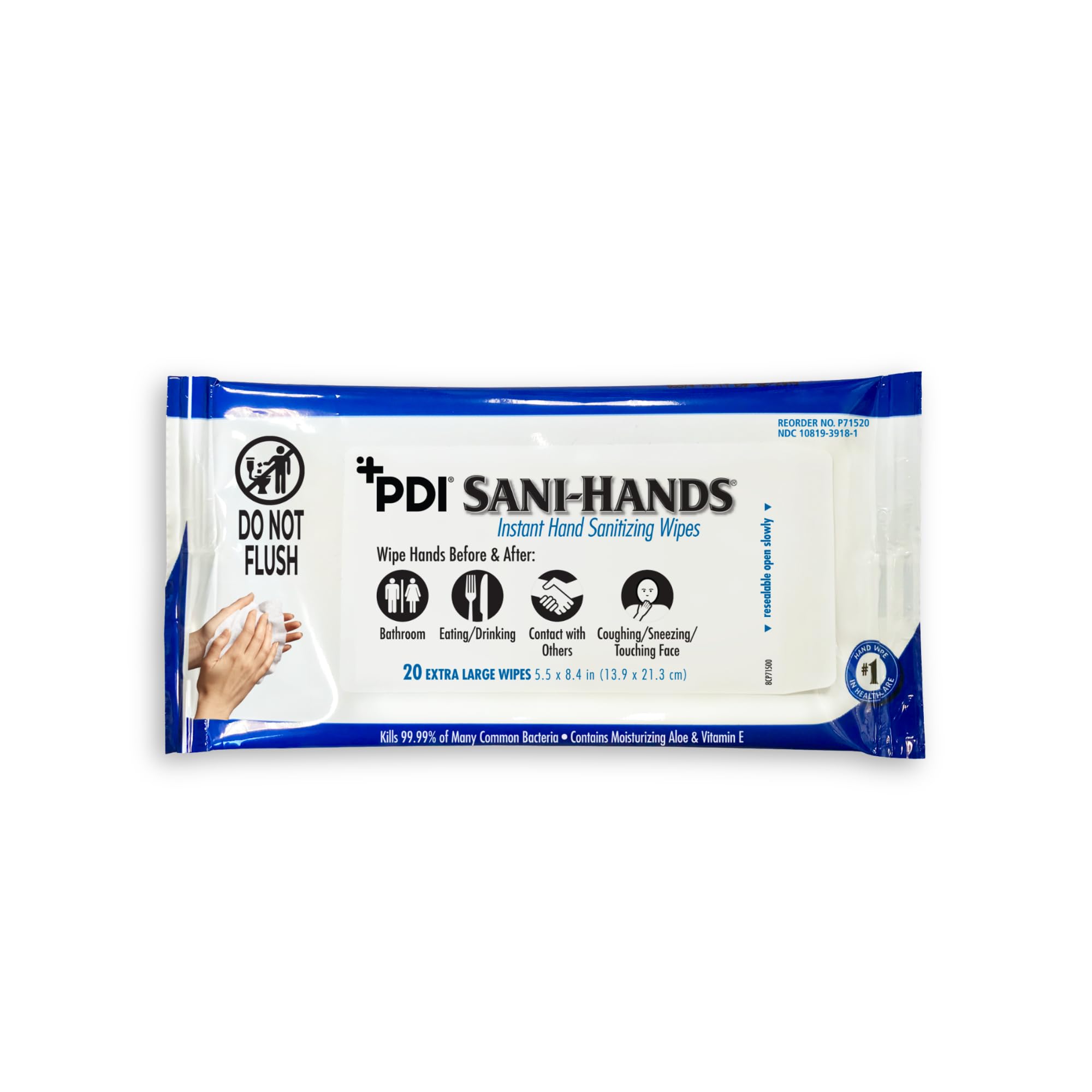 Sani-Hands Hand Sanitizer Wipes, Ethyl Alcohol Wipes with Aloe and Vitamin E, Hand Sanitizer Travel, Home, Outdoor Use, 5.5 in x 8.4 in