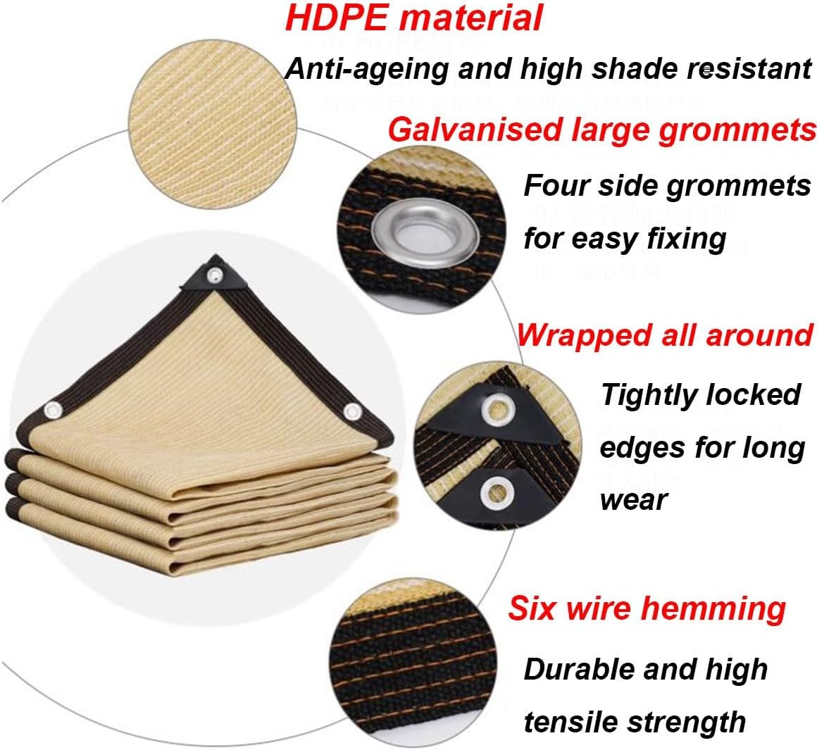 Shade Net 70% UV Block Beige Outdoor Sun Shade Cloth Garden Shade Mesh Netting Mesh Tarp Thick with Grommets