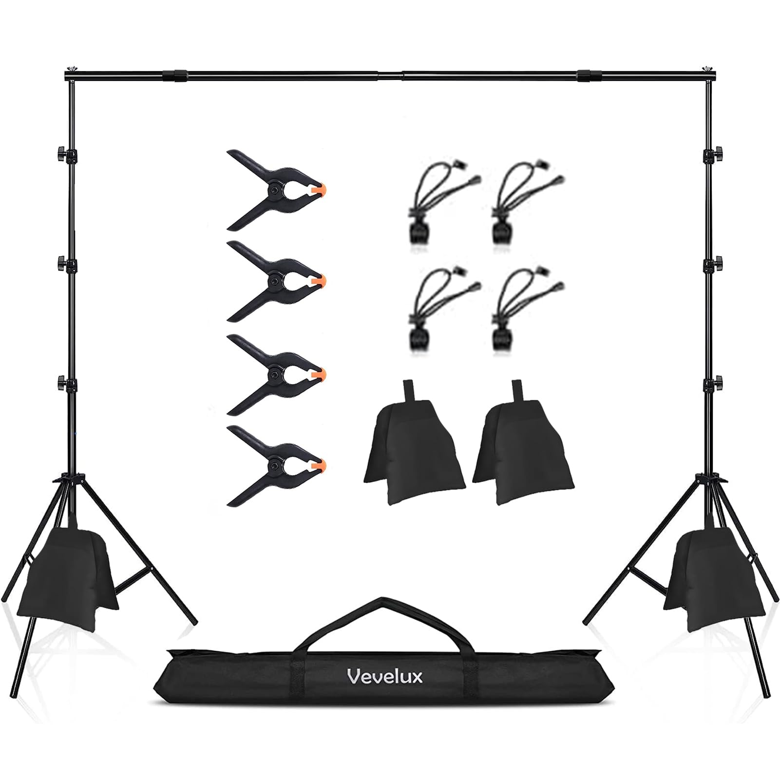 2,6 x 3 M Support de Toile de Fond + 8 Pcs Pince, Support de Fond Réglable avec 2 Sacs de Sable et 1 Sac de Transport pour Portrait Photo Studio Vidéo