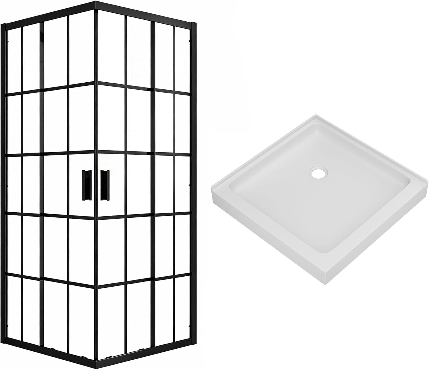 Sunrosa 36" x 36" Corner Sliding Shower Enclosure and Shower Base Bundle, Magnetic Closing, Black Framed Corner Shower Door with Shower Pan