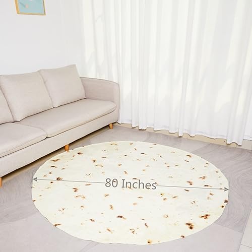 Miniatura 8 de Manta de tortilla de 80 pulgadas para adultos y niños, manta de comida divertida de doble cara, manta redonda de franela suave de 285 GSM para