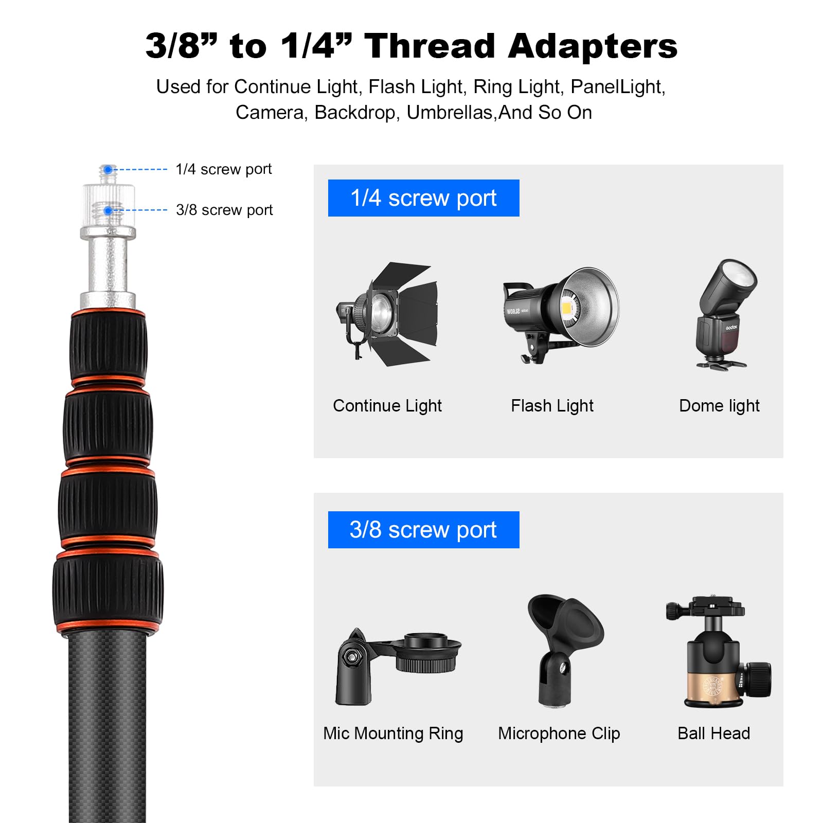 Soonpho 220cm Carbon Fibre Travel Light Stand Portable Photography Tripod Lightweight 86,5inch Photo Studio Tripod for Strobe Reflector Softbox Umbrella Video Shooting Background with Carrying Bag - Image 4