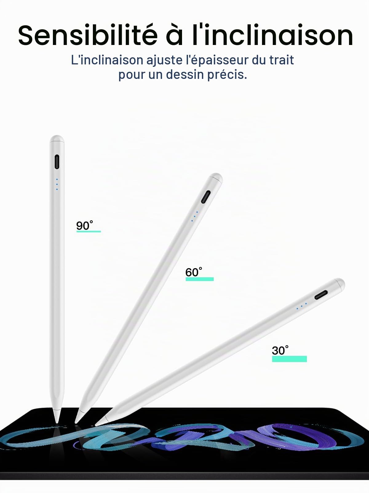 KEEPRO Stylet pour iPad 2018-2026, Charge Rapide Rejet Paume Détection Inclinaison sans Bluetooth, Compatible iPad 11/10/9/8/7/6/A16, Mini 7/6/5, Air M4/M3/M2 11"/13"/5/4/3, Pro M5/M4 13"/12.9″/11″