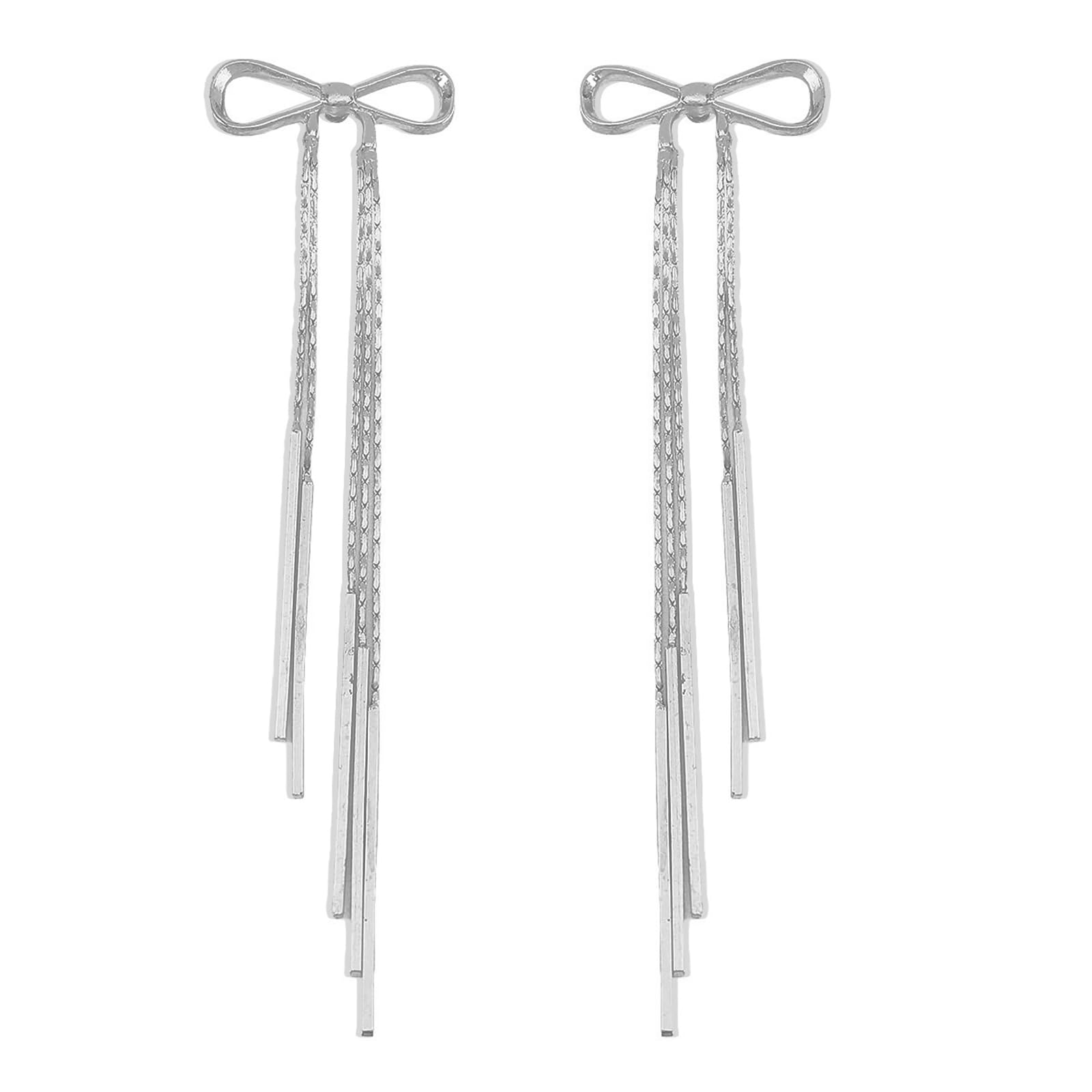 Bow Earrings for Women Trendy Long Rhinestone Dangle Earrings Sparkly Ribbon Bowknot Bowtie Earring Bling Bow Stuff Coquette Jewelry