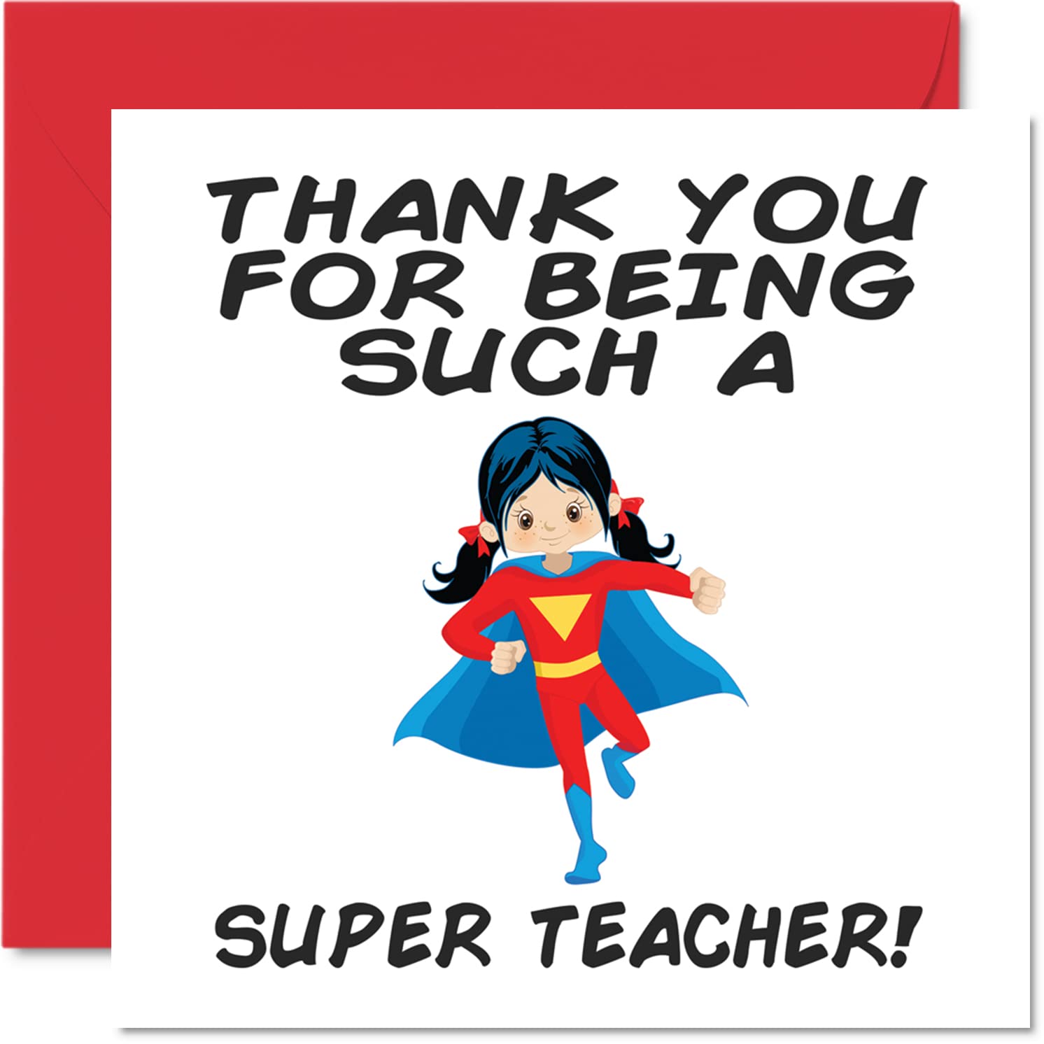 Teacher Thank You Cards - Super Teacher Female - Thankyou Cards for Her or Him, Humorous Appreciation Card, 145mm Thank You Greeting for Teachers Gifts