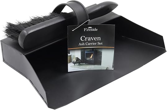 JVL Craven Ash Carrier Set with Metal Hooded Dustpan Sturdy Brush for Fireplaces, Stainless Steel with Powder Coated Finish, Model 11-341, Black, One Size