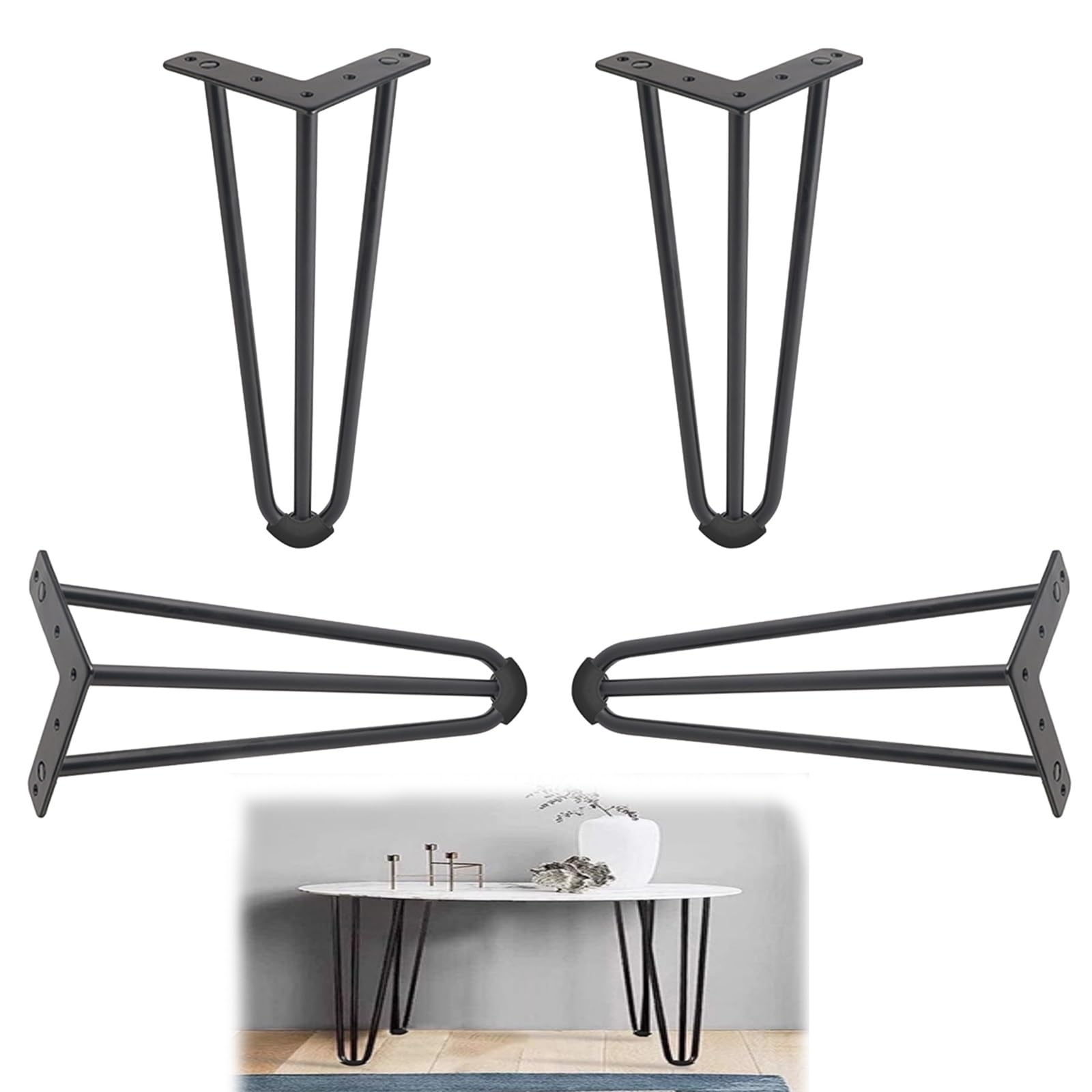 Pieds de table en épingle noirs supportant 500 kg en métal résistant pour créer un bureau