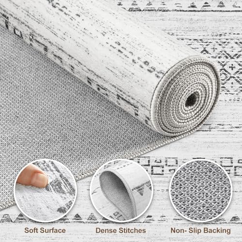 Nakagishi 6x9 Area Rugs Living Room: Washable Boho Large Neutral Soft Farmhouse Rug Stain Resistant Modern Indoor Floor Non-Slip Carpet for Bedroom Nursery Kids Playroom Office Dining Room Dorm- Grey