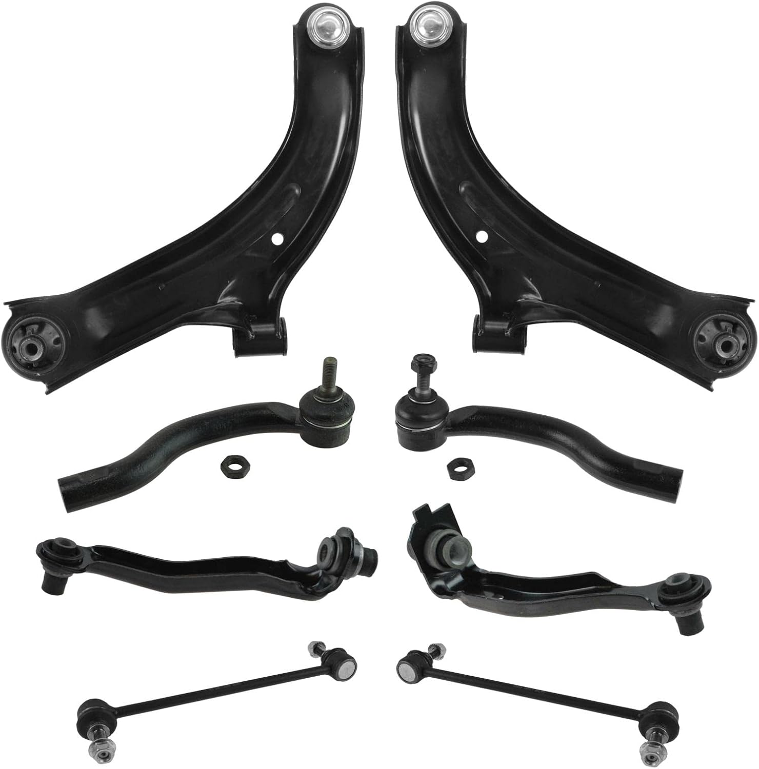 TRQ Front Steering & Suspension Kit Control Arm Link Control Arm with Ball Joint Sway Bar Stabilizer Link Tie Rod Compatible with 2007-2012 Nissan Versa