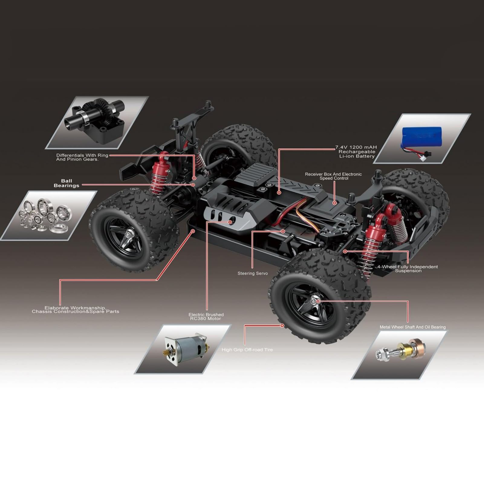 Samochód do driftingu RC, skala 1/16, 2,4 GHz 4WD, pilot zdalnego sterowania, 36 km/h, samochód RC o dużej prędkości, do ponad 6 rozrywek ze światłem LED