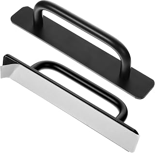 2pcs Stick on Cabinet Handles, Black Adhesive Cabinet Handle Adhesive Handle Self Stick on Handles No Drilling for Cabinets Closet Glass Sliding Shower Doors Handle(5.83 Inch)