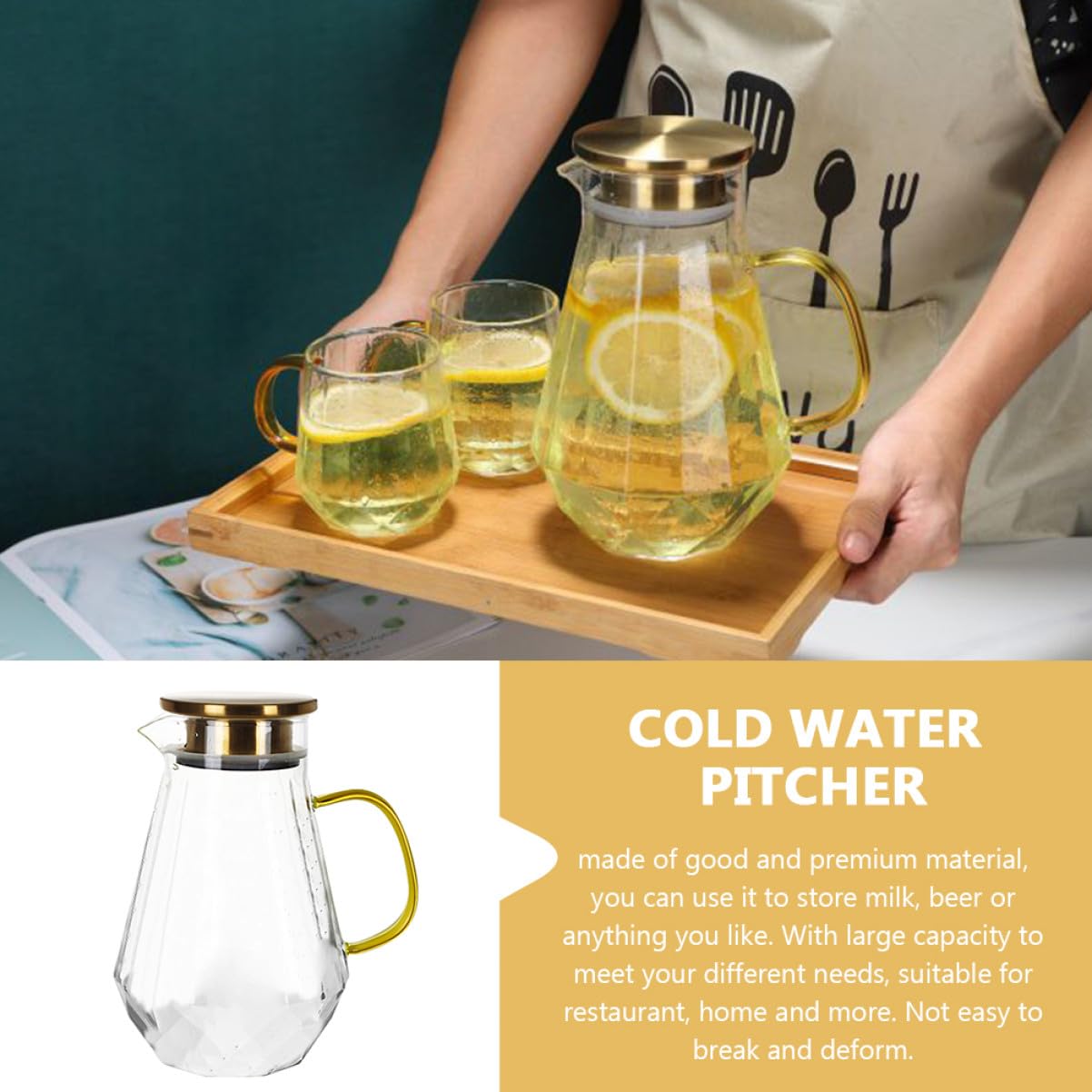 Caraffa in Vetro Borosilicato 1500ml Coperchio per Bevande Fredde | Resistente al Calore, Leggera e Portatile, per Acqua e Acqua Ghiacciata, Uso Quotidiano in Famiglia e Ospiti