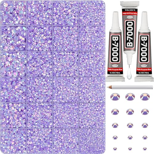 33000Pcs Lavender Rhinestones for Bedazzling Mixed Sizes 2-6mm Bedazzler Kit with Flatback Rhinestones and B7000 Glue Resin Flat Back Crystals Diamonds Gems Jewels for Craftings Clothes