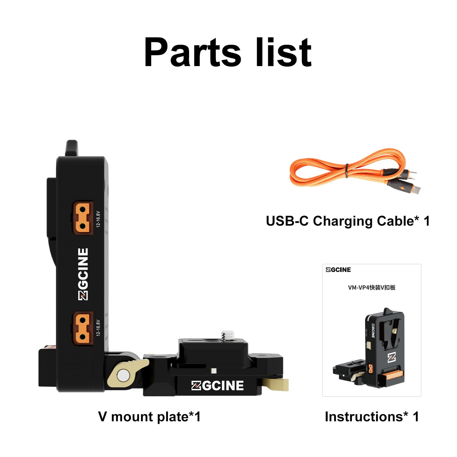 ZGCINE VM-VP4 - Adattatore a batteria con attacco USB-C PD, piastra Arca-Swiss da 38 mm, design girevole a 90° e portaoggetti telescopico pieghevole