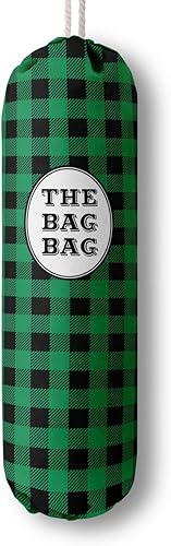 Organizador de bolsas de comestibles a cuadros de búfalo verde para bolsas de compras, bolsas de plástico de montaje en pared, dispensadores de