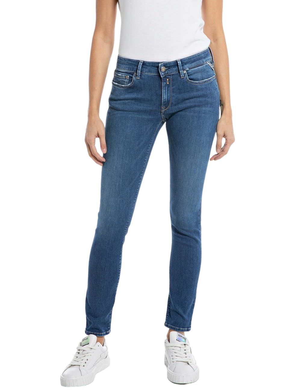 Replay women's jeans New Luz skinny fit with power stretch, blue (Medium Blue 009), 23W / 28L