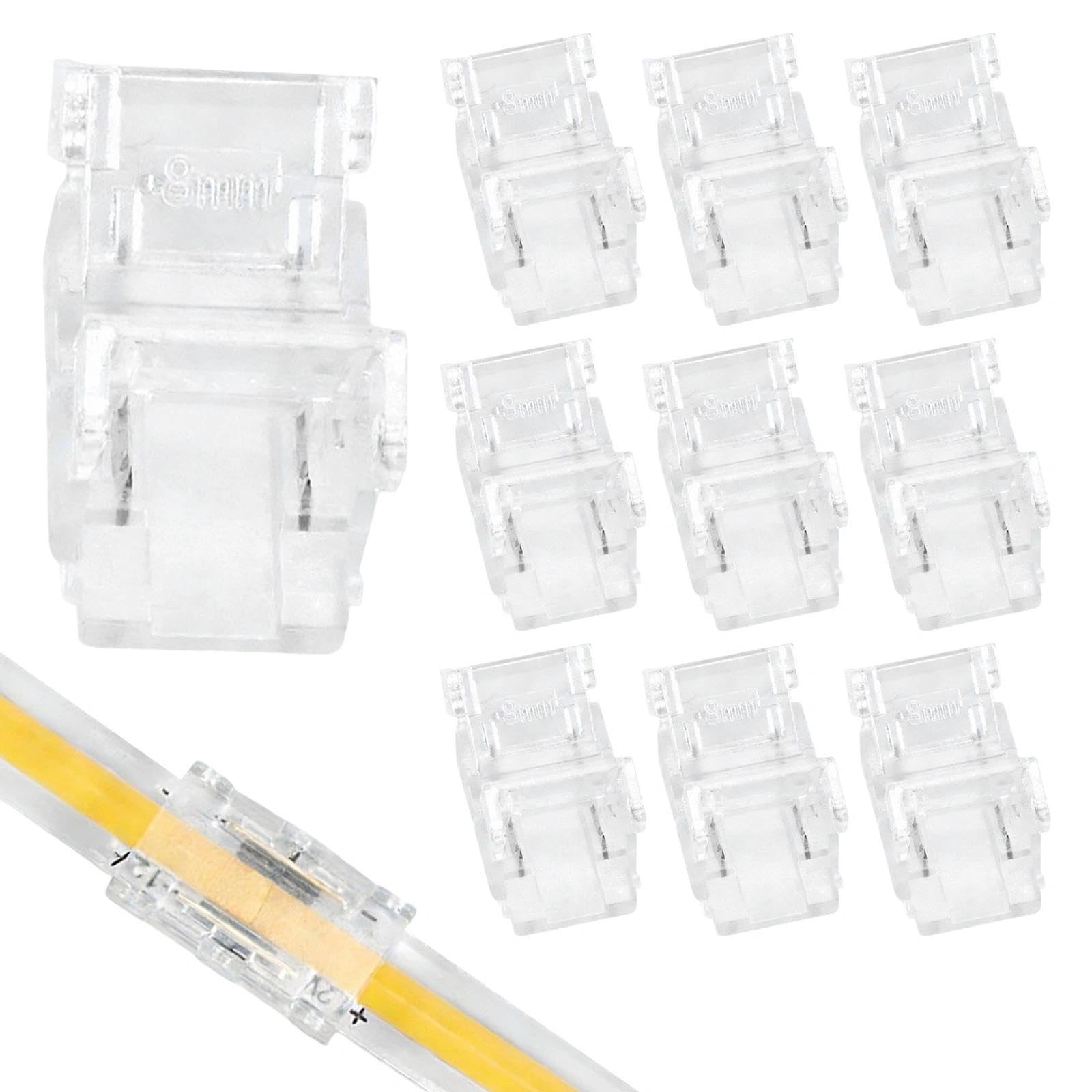 10 Pcs 2 Pin 8mm COB LED Strip Light Connectors, Solderless Quick LED Strip Connectors for Waterproof and Non-Waterproof, Gapless LED Adapter Perfect for DIY Projects Professional Use [Energy Class A]