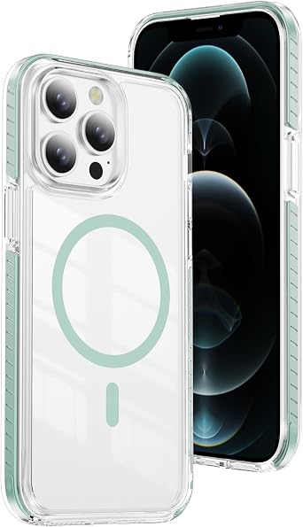 DEERLAMN Magnetic Clear Case for iPhone 12/iPhone 12 Pro 6.1-Inch, [Compatible with Magsafe][Anti-Yellowing] Transparent Slim Shockproof Protective Phone Cover, Green