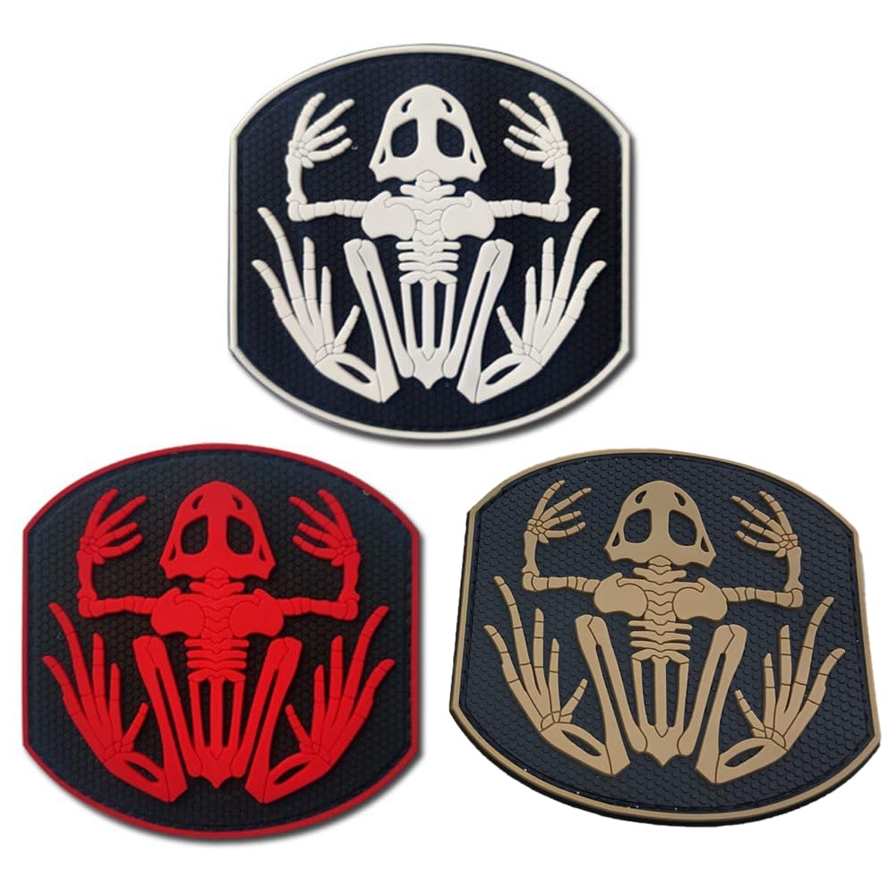 Fituenly Style 1 3Pcs Navy Seals Skeleton Frog Devgru 3D Pvc Luminous Tactical Patches Rubber Skull Bone Badge Armband Emblem Morale Applique With Hook Backing
