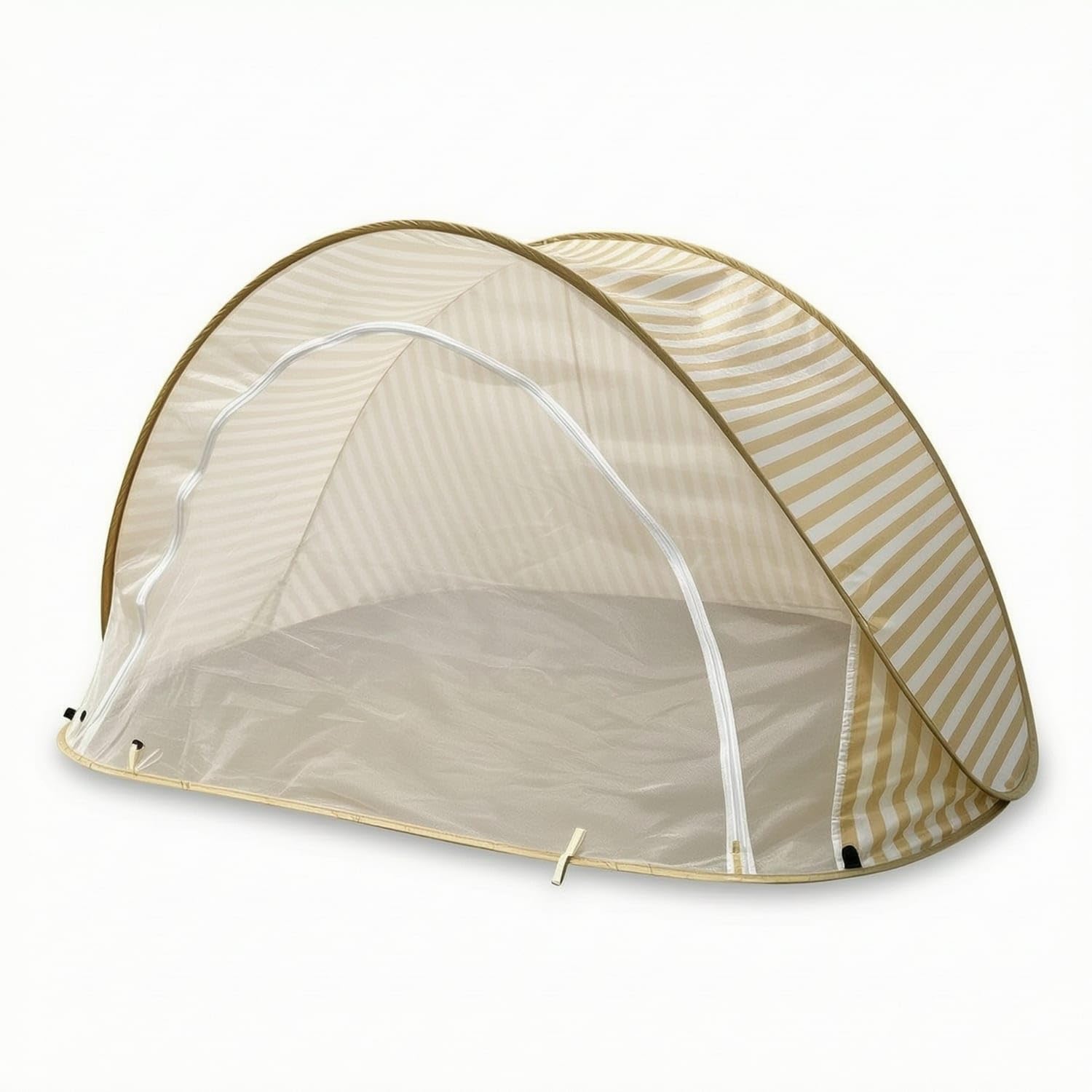 Easy to Carry Foldable Beach Shelter Lightweight Beach Shelter with Floor Panel Mesh Portable Sun Tent Compact for Families, Camping, Coffee Stripe, Moon Tent with Mesh-image-27