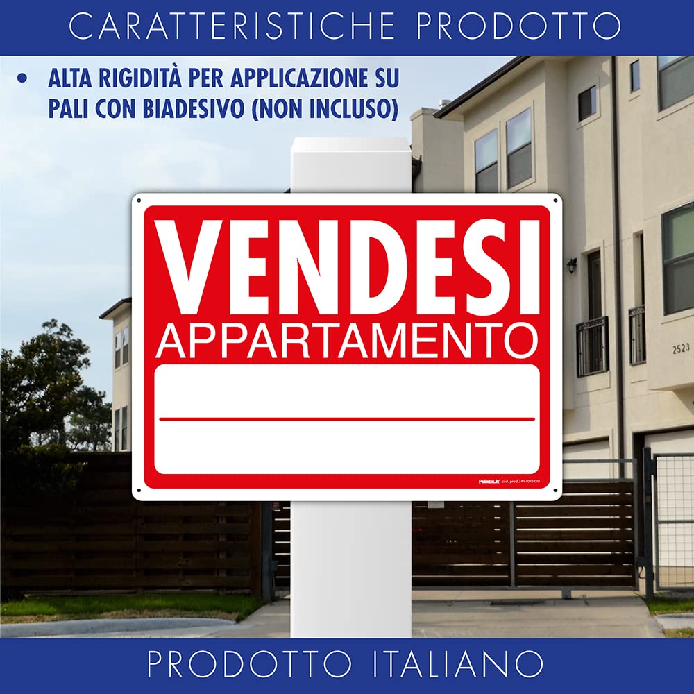 PRINTIX Cartello Vendesi In Polipropilene (PP) Di Spessore 1mm Stampato Con Tecnologia UV Resistente Alle Intemperie Visibilità A Distanza 25cm X 35cm (Vendesi Appartamento)