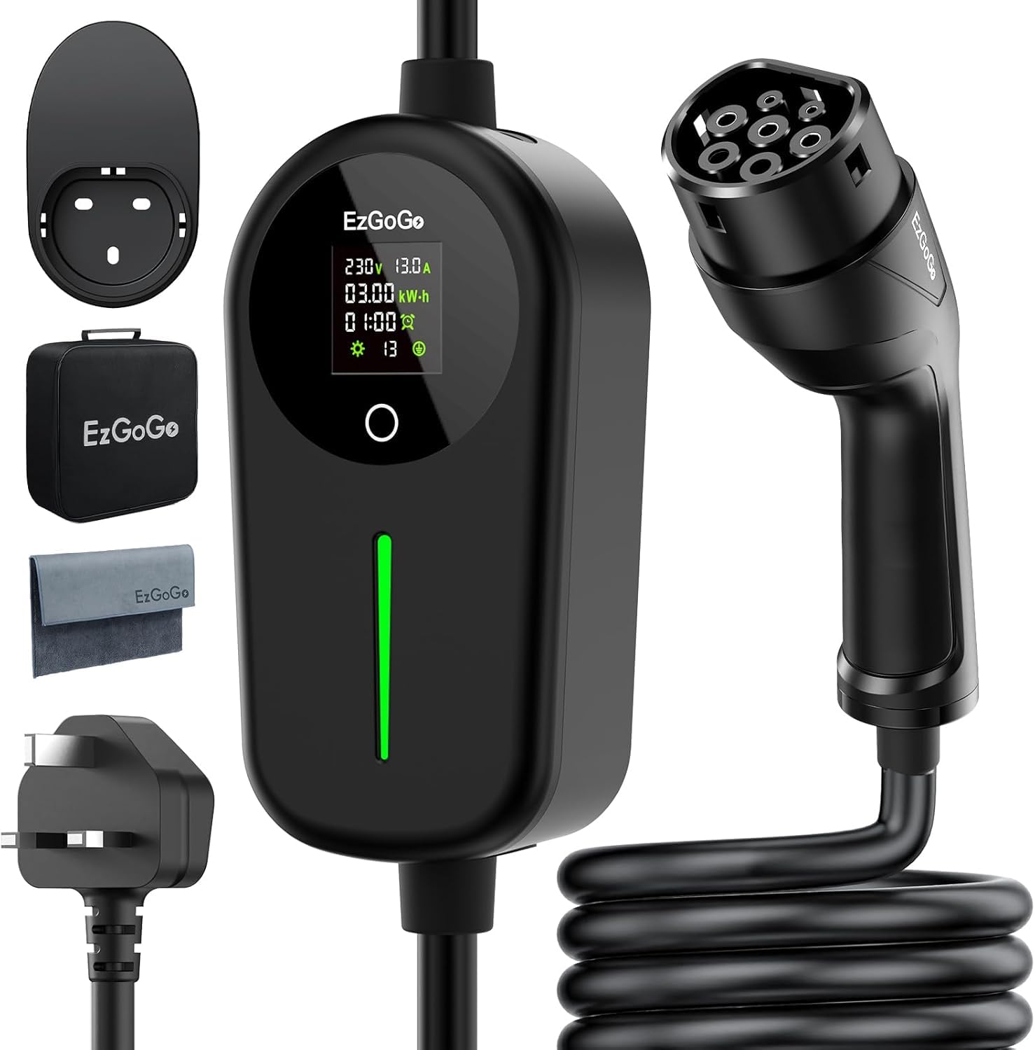 EzGoGo EV Charger 3 Pin Plug 32.81Ft/10M Type 2 Charging Cable 3kW, [6/8/10/13A] Electric Car Charger IP65 Advanced Protection car charging cable Suitable for EVs & PHEVs — view 8