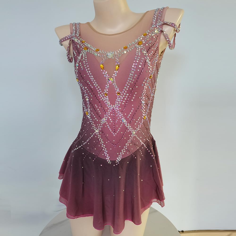 LIUHUO Patinaje Artístico Vestido Niñas Marrón Degradado Sin Mangas Competición Rendimiento