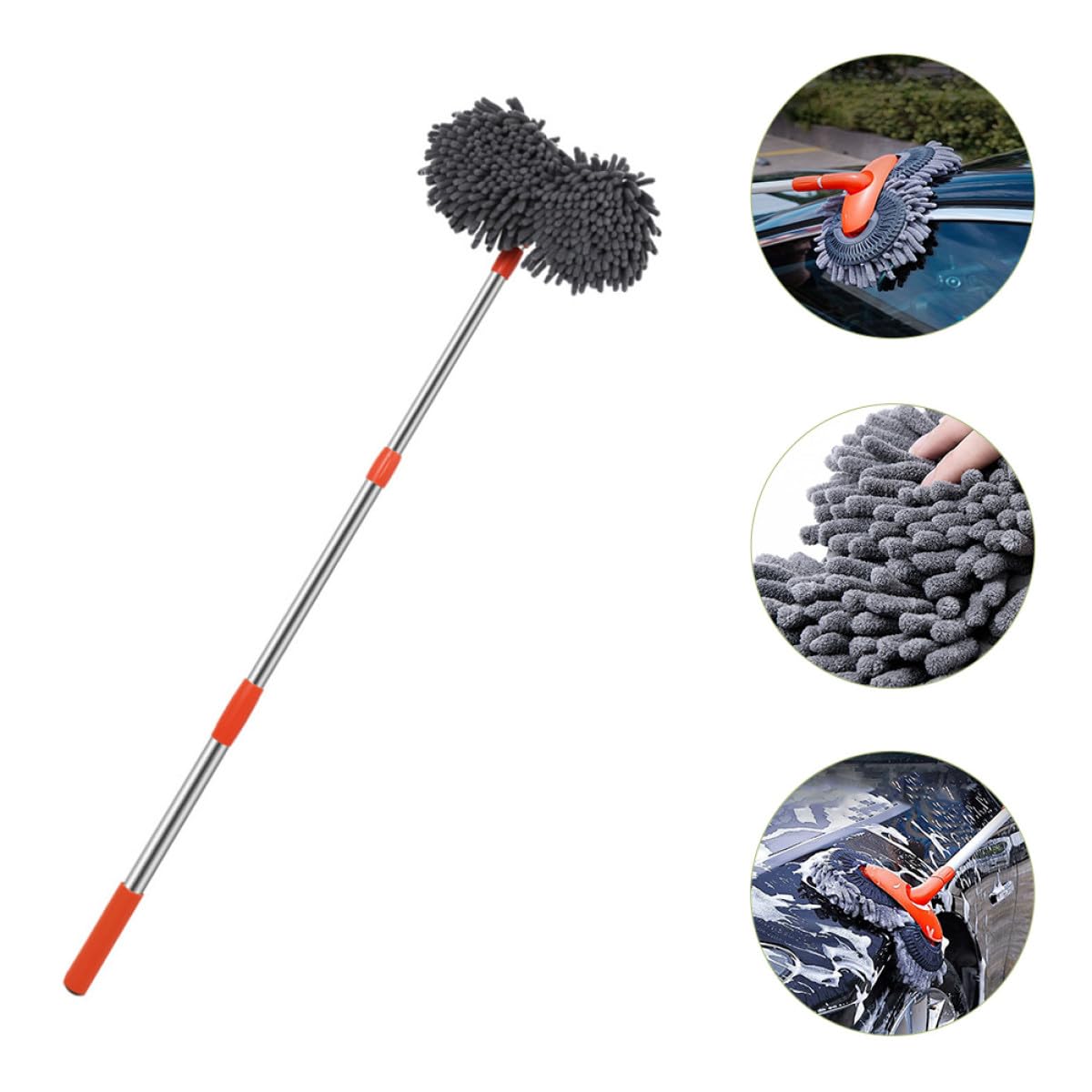 Brosse télescopique de Nettoyage de Voiture à Poils Souples, Manche Long réglable, serpillière Anti-Rayures, Outil Polyvalent pour la carrosserie et Les vitres